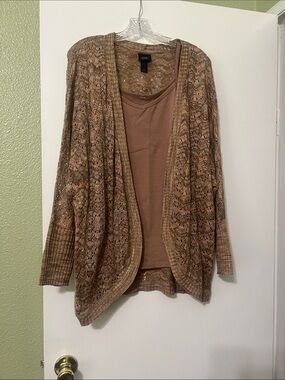 Day trip  Brown variegated Open-Front Cardigan and cami